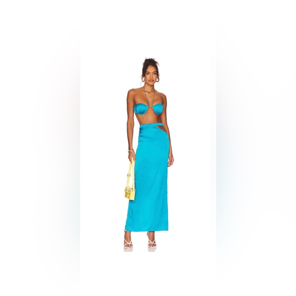 Camila Coelho aqua set Vicky bralette and lilly maxi skirt